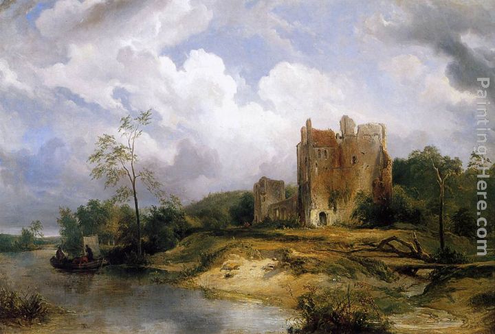 River Landscape with Ruins painting - Wijnandus Johannes Josephus Nuyen River Landscape with Ruins art painting